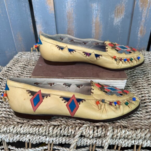 Susan Bennis Warren Edwards Vintage Handmade Leather Beaded Loafers Sz 8 NWOB - Picture 6 of 16